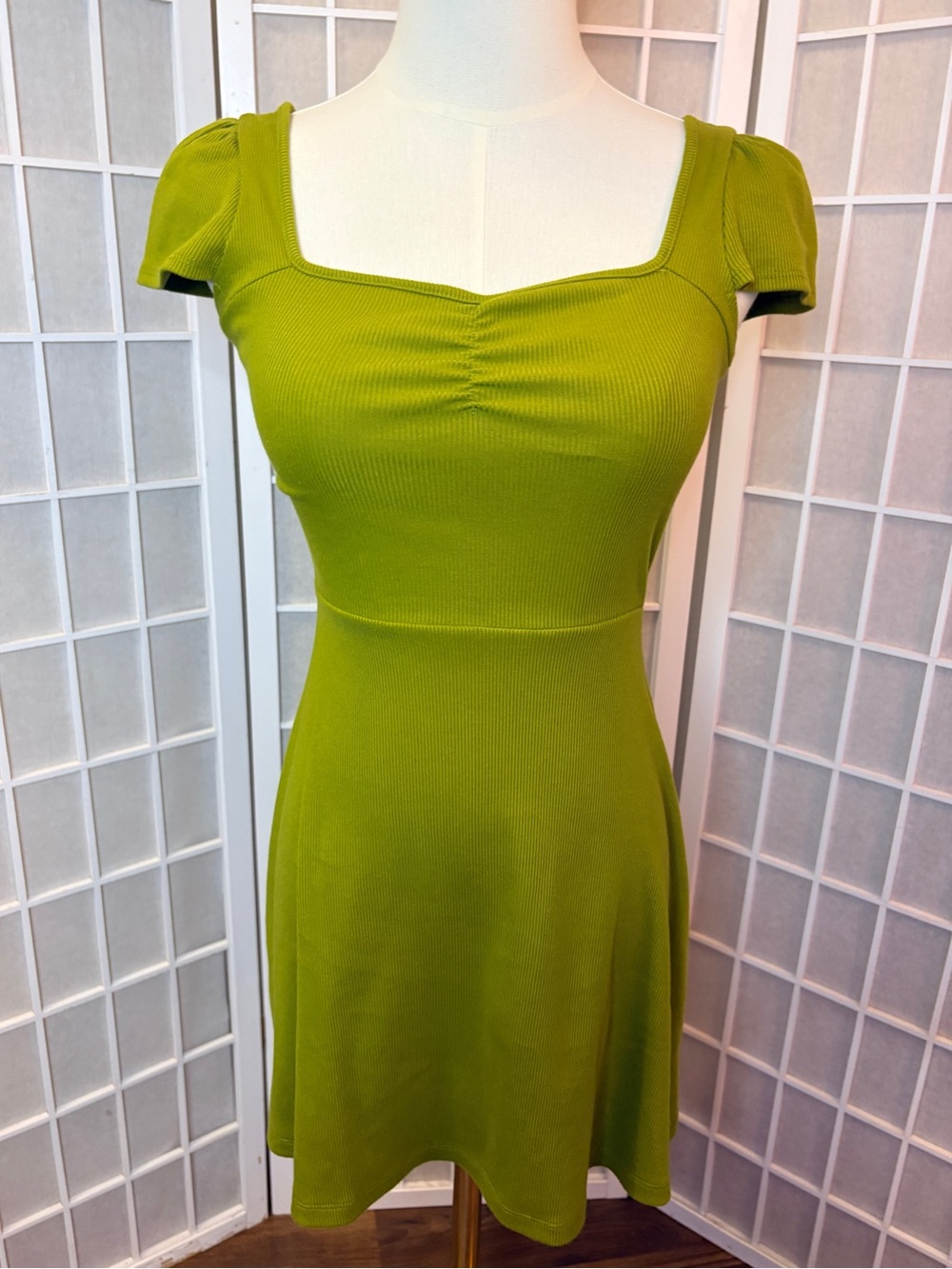 Green Square-Neck Fit & Flare Mini Skater Dress XS